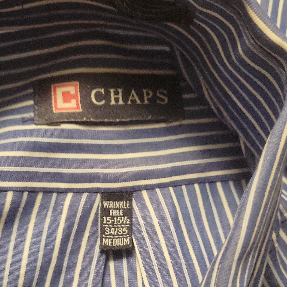 Chaps Men's Blue and White Striped Dress Shirt